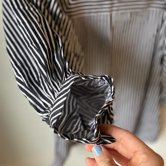 LOFT Women Small Blouse square neck balloon sleeve striped top business casual - Picture 4 of 6